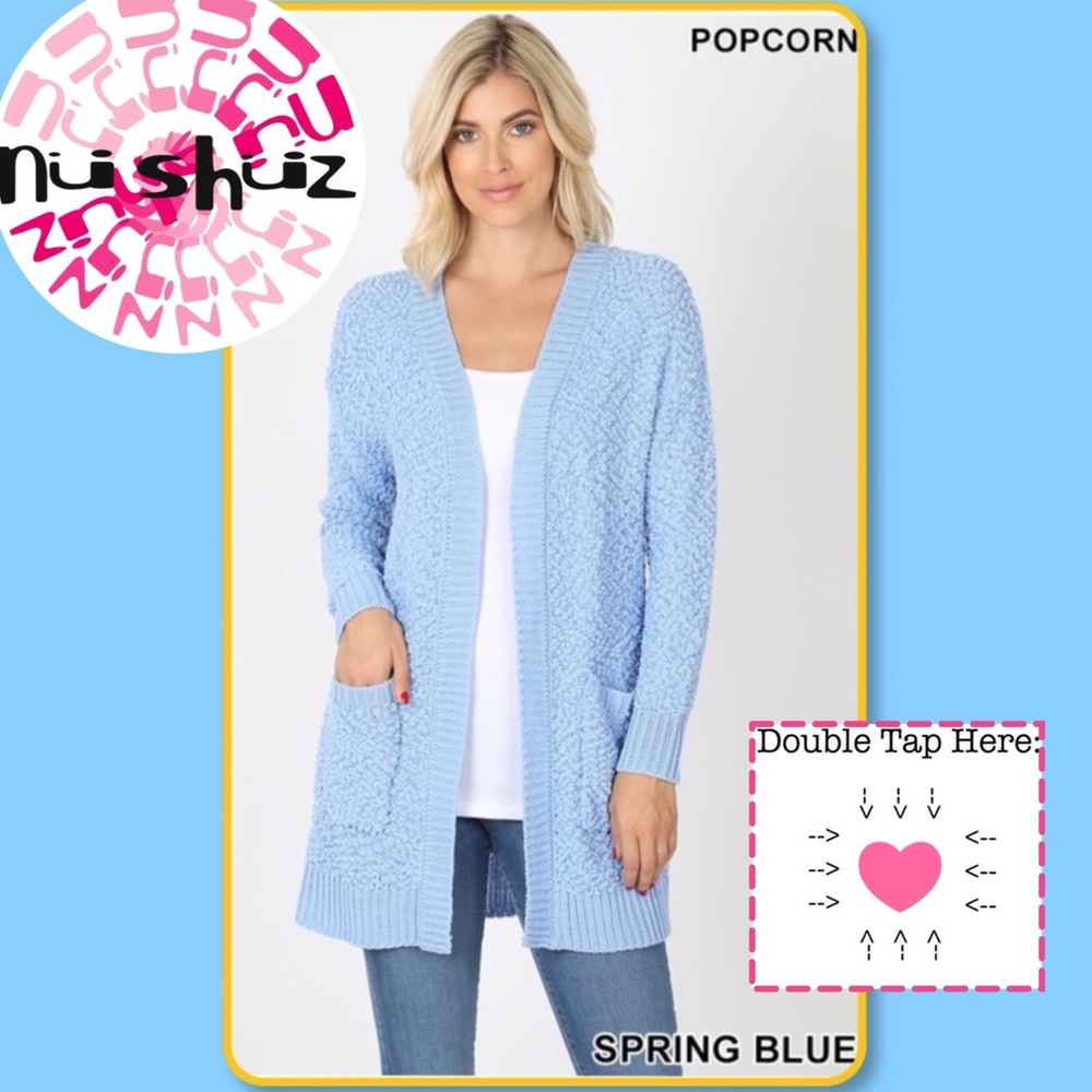Blue Soft Texture Open Pocket Long Sleeve Cardigan - Picture 10 of 10